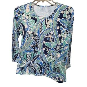 J Mclaughlin Signature Catalina Cloth Floral Paisley Round size Small blue green